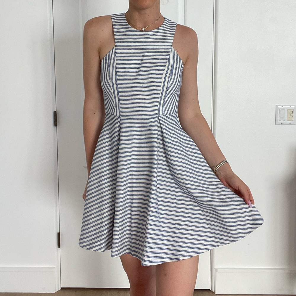 BCBG Black and White Pleated Halter Sundress